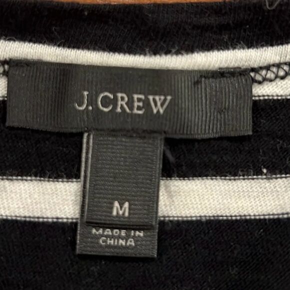 J.Crew black with white stripes cotton 3/4 sleeve dress with side zippers size M - Picture 6 of 7